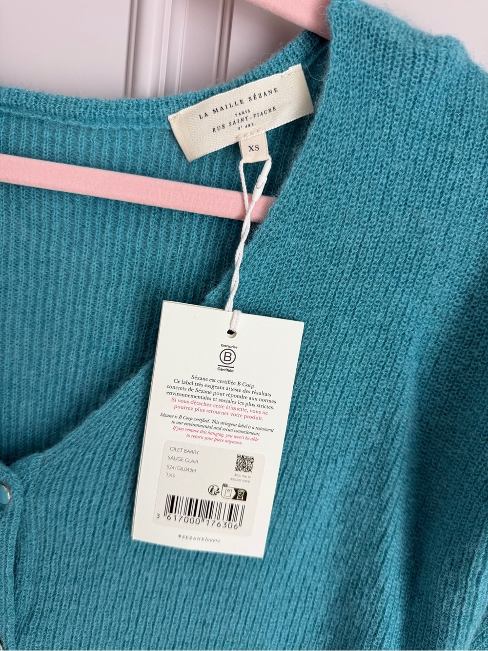 Sézane Barry Cardigan Sage Teal Sz XS NWT - Picture 2 of 2